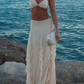 Unique Two Piece Spaghetti Strap Ruffle Light Champagne Chiffon Prom Dress Evening Dress SH2226