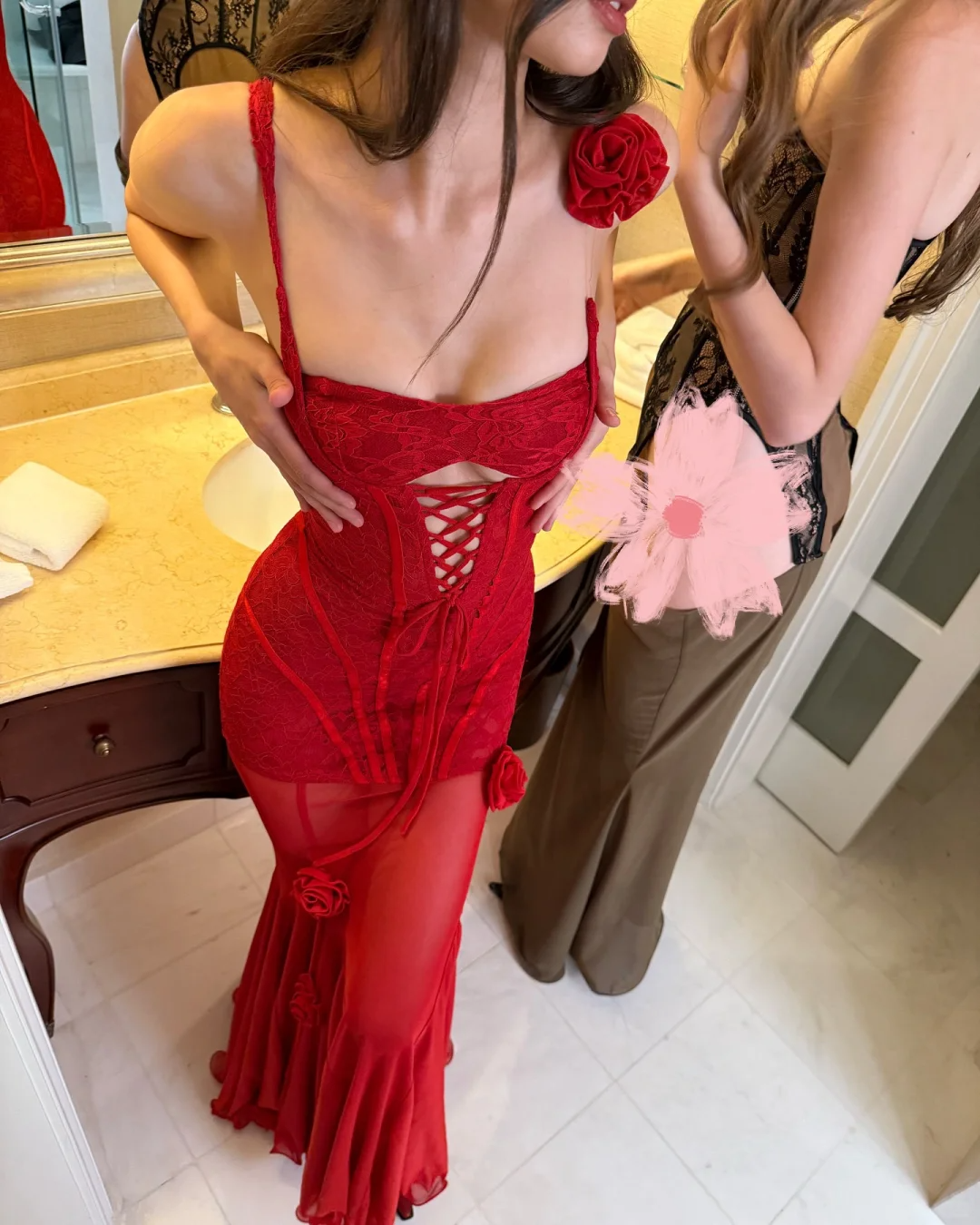 Sexy Mermaid Spaghetti Strap Flower Tulle Party Dress Evening Dress SH3353