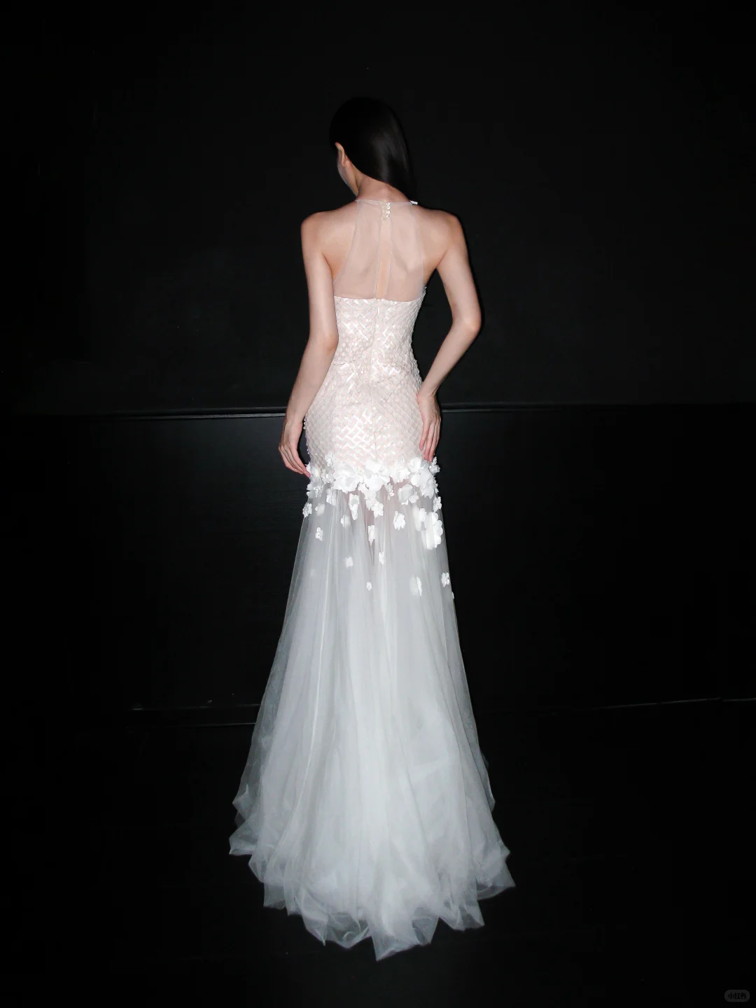 Shiny Mermaid Halter White Sequin Tulle Backless Long Wedding Dress SH8892