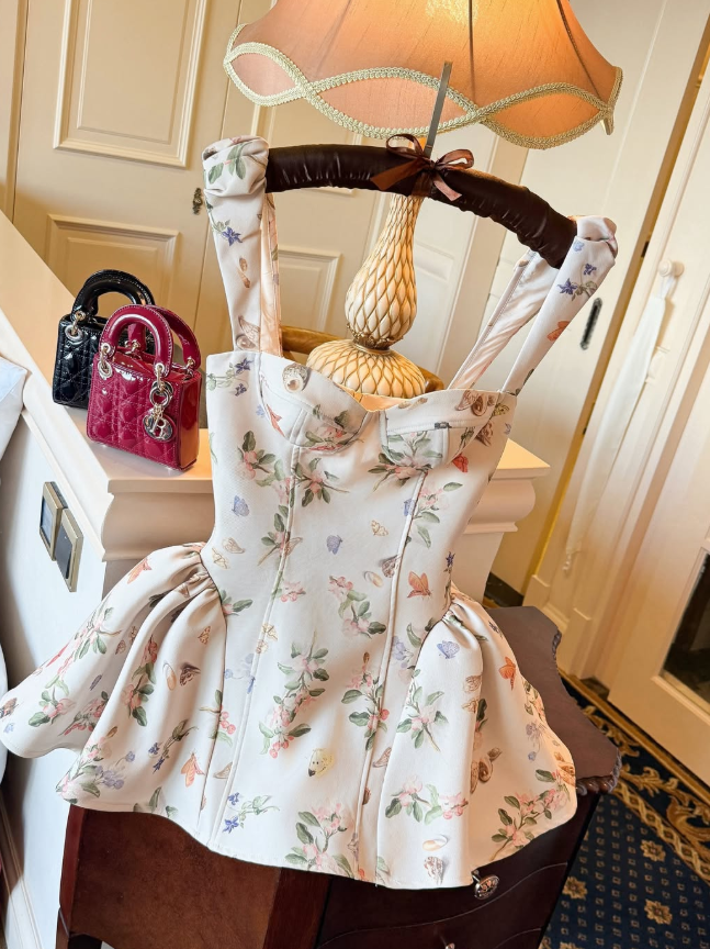 Elegant A Line Straps Print Floral Satin Cocktail Dress Homecoming Dress SH6166