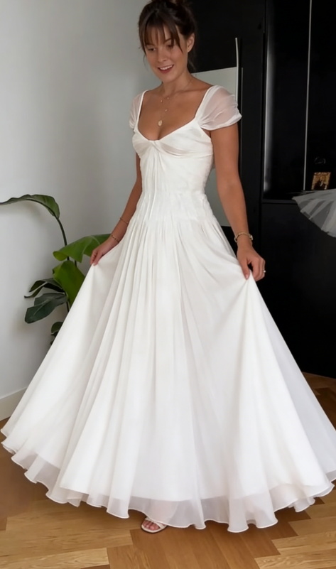 Beautiful White Chiffon A Line Prom Dress Wedding Dress SH1227