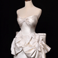 Bow Ivory A Line Sweetheart Neck Lace Satin Mini Homecoming Dress Cocktail Dress SH3314