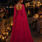 Flowy Red A Line Long Sleeve Chiffon Prom Dress Evening Dress SH6352