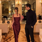 Elegangt Burgundy Sheath Straps Pleated Satin Long Prom Dress Wedding Guest Dress SH5396