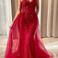 Sexy Red Mermaid Sweetheart Neck Sequin Tulle Long Prom Dress Party Evening Dress SH5707