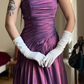 Vintage A Line Strapless Pleated Purple Satin Prom Dress Evening Dress SH6071