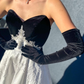 Classic Black-white A Line Strapless Beaded Velvet Satin Long Prom Dress Evening Dress SH6773