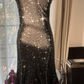 Stunning Mermaid Spaghetti Strap Beaded Black Chiffon Short Homecoming Dress Cocktail Dress SH2962