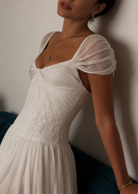 Beautiful White Chiffon A Line Prom Dress Wedding Dress SH1227