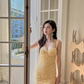 Gentle Yellow Sheath Spaghetti Strap Lace Short Homecoming Dress Cocktail Dress SH3578