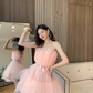 Pink A Line Strapless Tulle Short Outfit Party Dress Homecoming Dress Birthday Dress SH3527