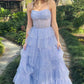 Lavender Tulle Sequin Ruffle Tiered Long Prom Dress Evening Dress SH1727
