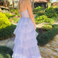 Lavender Tulle Sequin Ruffle Tiered Long Prom Dress Evening Dress SH1727