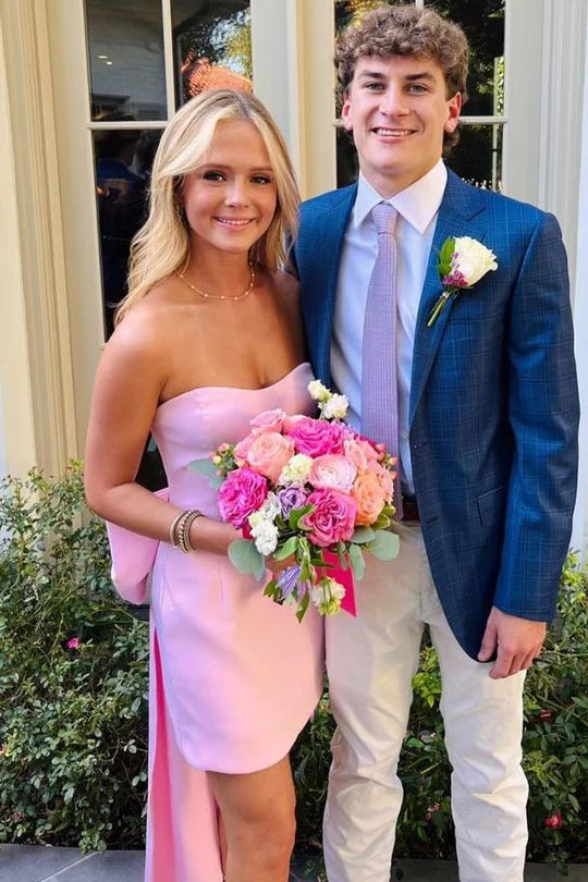 Classy Pink Strapless Sweetheart with Big Bow Short Homecoming Dress SH7804
