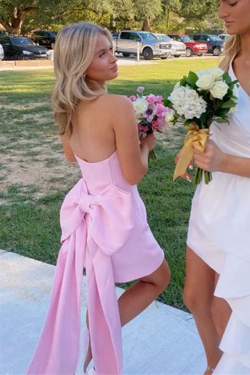 Classy Pink Strapless Sweetheart with Big Bow Short Homecoming Dress SH7804