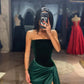 Green Mermaid Strapless Satin Slit Formal Prom Dress SH8206