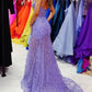 Purple Spaghetti Straps Sweetheart Lace Mermaid Prom Dress SH8214