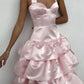 Princess Pink A Line Halter Layered Satin Long Prom Dress Evening Dress SH8195