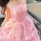 Pink Ball Gown Strapless Empire-Waist Layered Long Prom Dress Evening Dress SH8196