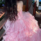 Pink Ball Gown Strapless Empire-Waist Layered Long Prom Dress Evening Dress SH8196