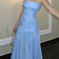 Sky Blue Satin A-Line Pleats Sleeveless Long Evening Prom Dress SH8185