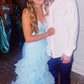 Blue V-Neck Strapless Ruffles Sleeveless Layered Organza Prom Dress SH8184