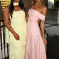 Pink Off-Shoulder A-Line Pleats Satin Long Formal Party Prom Dress SH8210