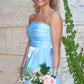 Blue Strapless A-Line Ruffles Empire-Waist Sleeveless Prom Dress SH8181