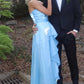 Blue Strapless A-Line Ruffles Empire-Waist Sleeveless Prom Dress SH8181