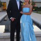 Blue Strapless A-Line Ruffles Empire-Waist Sleeveless Prom Dress SH8181