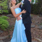 Blue Strapless A-Line Ruffles Empire-Waist Sleeveless Prom Dress SH8181