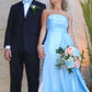Blue Strapless A-Line Ruffles Empire-Waist Sleeveless Prom Dress SH8181