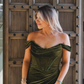 Green Sheath Off the Shoulder Corset Velvet Long Prom Dress Evening Dress with Slit SH2034