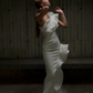 Styletic Mermaid One Shoulder Ruffle White Organza Satin Prom Dress Evening Dress SH7720