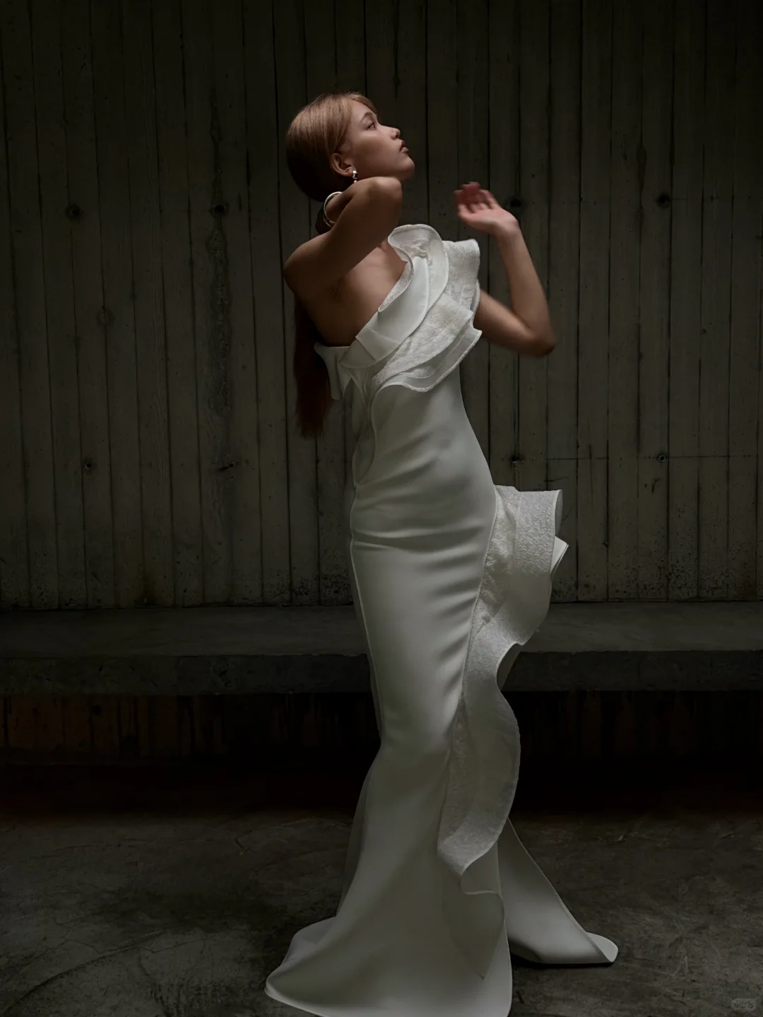 Styletic Mermaid One Shoulder Ruffle White Organza Satin Prom Dress Evening Dress SH7720
