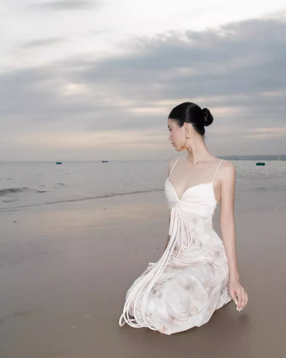 Elegant A Line Spaghetti Strap Print Floral Satin Long Party Dress Evening Dress SH3130