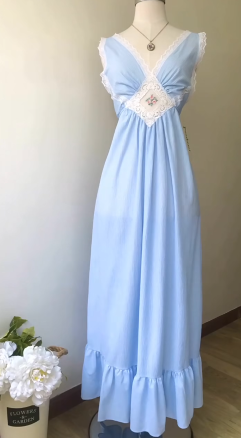 Baby Blue Cute A Line V Neck Lace Chiffon Prom Dress Evening Dress SH4247