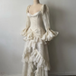 Vintage Apricot A Line Long Sleeve Layered Lace  Long Prom Dress Party Dress SH5536