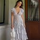 Light Purple A Line V Neck Layered Chiffon Long Prom Dress Outfits SH5494