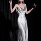 Stunning A Line Straps Beaded White Satin Open Back Wedding Dress SH5265