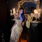 Exquisite Beaded Ivory Mermaid Sweetheart Neck Pleated Satin Prom Dress Party Dress SH3760