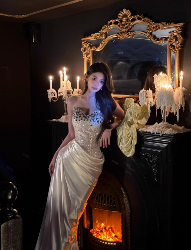 Exquisite Beaded Ivory Mermaid Sweetheart Neck Pleated Satin Prom Dress Party Dress SH3760