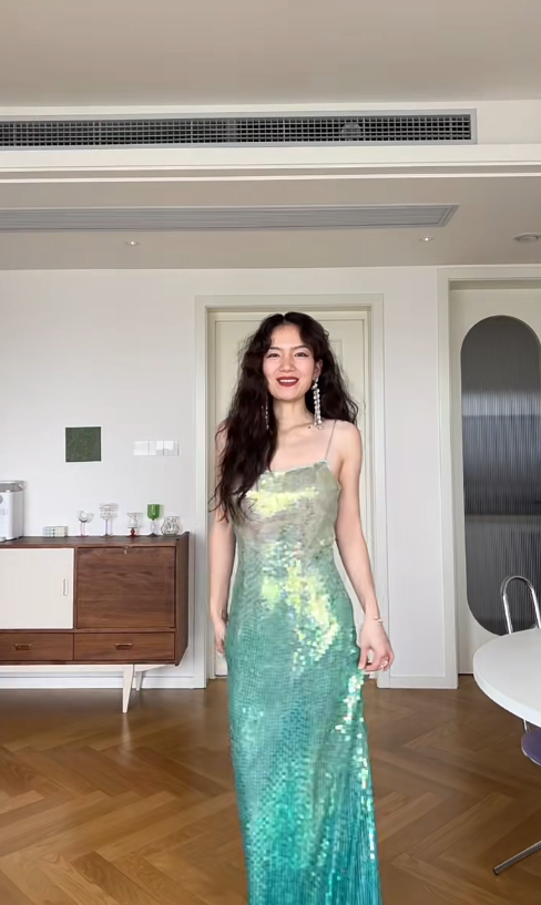 Shiny Blue Ombre A Line Spaghetti Strap Sequin Prom Dress Wedding Guest Dress SH4558