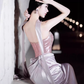 Purple Exquisite Beaded Sheath Strapless Corset Satin Prom Dress Party Dress with Slit SH3759