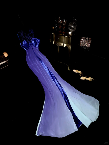 Unique Mermaid Strap Purple Ombre Satin Chiffon Long Prom Dress Party Dress SH3042