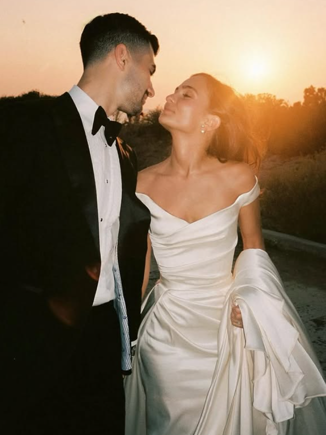 Stunning A Line Off the Shoulder White Satin Long Sweep Wedding Dress SH4857