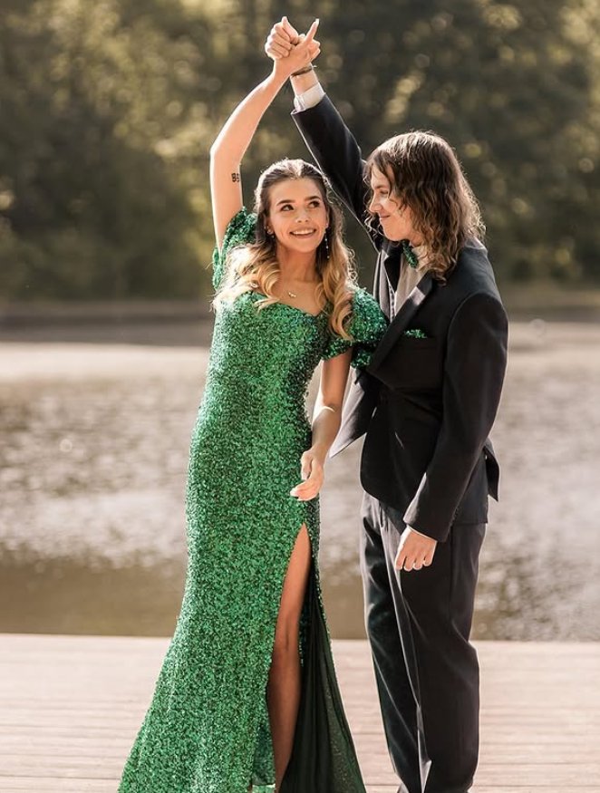 Shiny Green Sequin Sheath Puff Sleeve Backless Long Prom Dress Date Dress SH6509