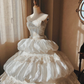Stunning Retro Ball Gown Strapless Lace Applique Layered Satin Wedding Dress Prom Dress SH5889