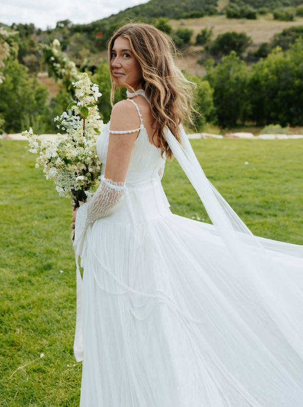 Spaghetti Strap Chiffon Gown with Asymmetrical Hems Ivory Plus Size