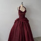 Vintage Burgundy Halter Beaded Satin Long Prom Dress Party Dress SH5531